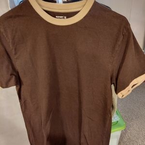 Old Navy mens medium ringer t shirt crew neck brown short sleeve t shirt